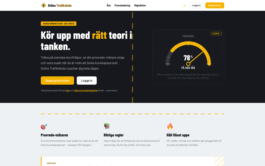 Gröns Trafikskola – Svensk körkortsteori, helt gratis