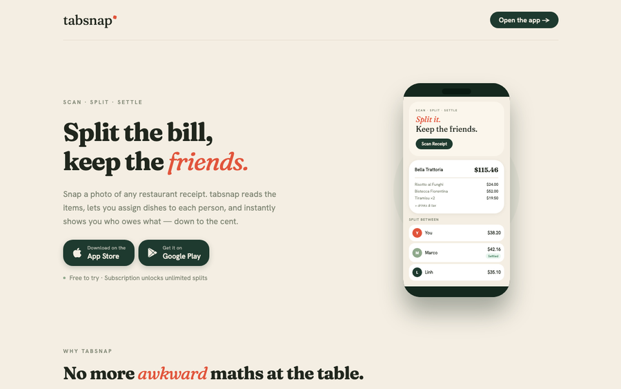 Tabsnap – Dela notan, behåll vännerna